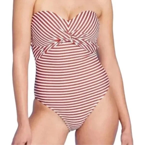 Kona Sol Red and White Striped Swimsuit - Picture 1 of 6